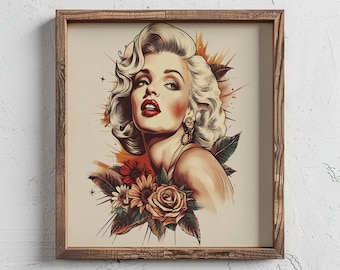 Vintage Marilyn Monroe Retro Wall Art - Classic Hollywood Portrait, Iconic Movie Star Print, Retro Pop Art Decor