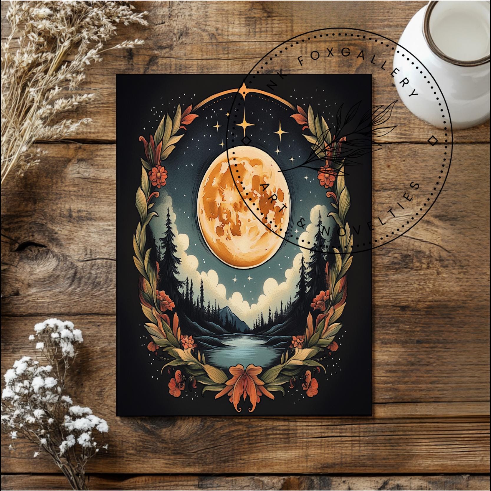 Vintage Full Moon Night Retro Wall Art – Classic Moon & Stars Print ...