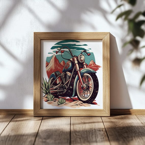 Vintage Southwest Desert Motorcycle & Traditional Tattoo Flash Art