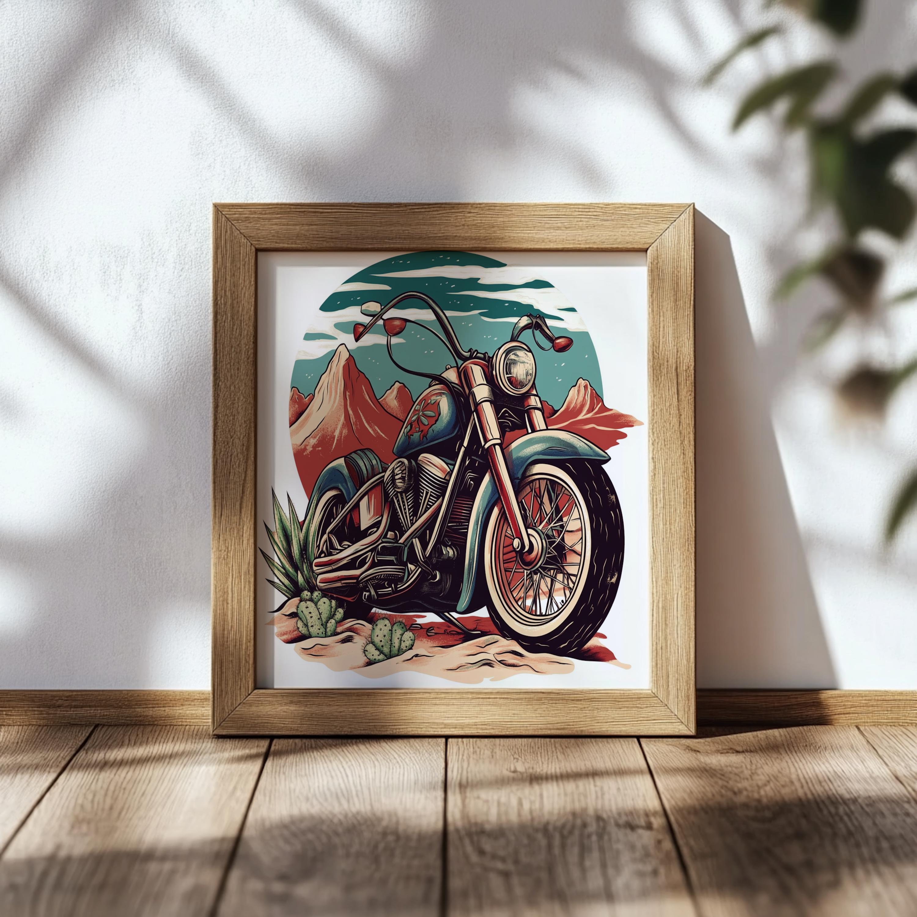 Vintage Southwest Desert Motorcycle & Traditional Tattoo Flash Art
