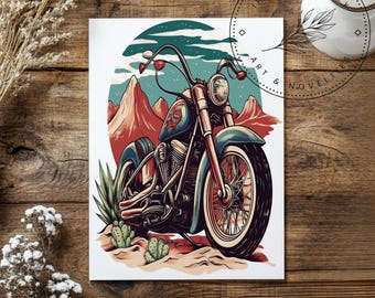 Vintage Southwest Desert Motorcycle & Traditional Tattoo Flash Art