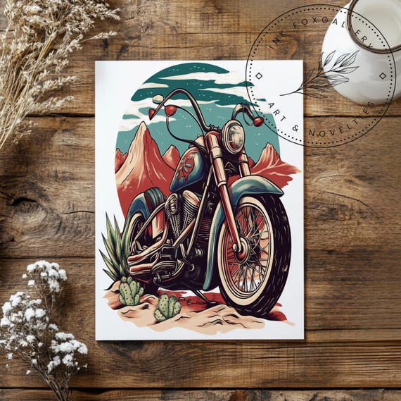 Vintage Southwest Desert Motorcycle & Traditional Tattoo Flash Art