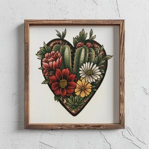 Succulent Heart Vintage Traditional Tattoo Flash Art Print- Ink Design Wall Artwork -Valentine Gift