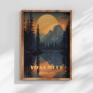 Vintage Yosemite Dusk Retro Wall Art - National Park Travel Poster - Rustic Wildlife Decor - Antique-Style Artwork Print - Nature Lover Gift