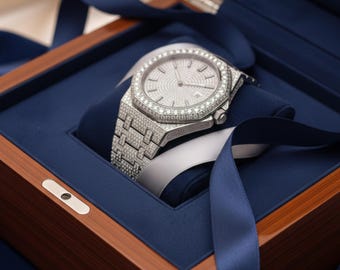Iced Out Moissanite Diamond Watch: Luxury Hip Hop Stainless Steel Timepiece Him