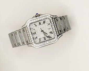 Moissanite Diamond Watch iced out watches, Luxury Fully Automatic VVV Moissanite Diamond Iced Out Hip Hop Buss Down Watch, Moissanite Watch