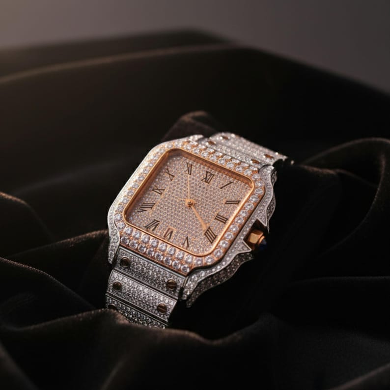 Luxury Diamond-Encrusted Square Watch, Rose Gold & Silver Watch, High-End Fashion Timepiece, Sparkling Watch, Gift for Him or Her, Elegant Statement Watch.
diamondwatch, luxurywatch, rosegoldwatch, silverwatch, fashionwatch, luxurytimepiece, elegantwatch, sparklingwatch, anniversarygift, giftforhim, giftforher, watchaddict, luxuryaccessory