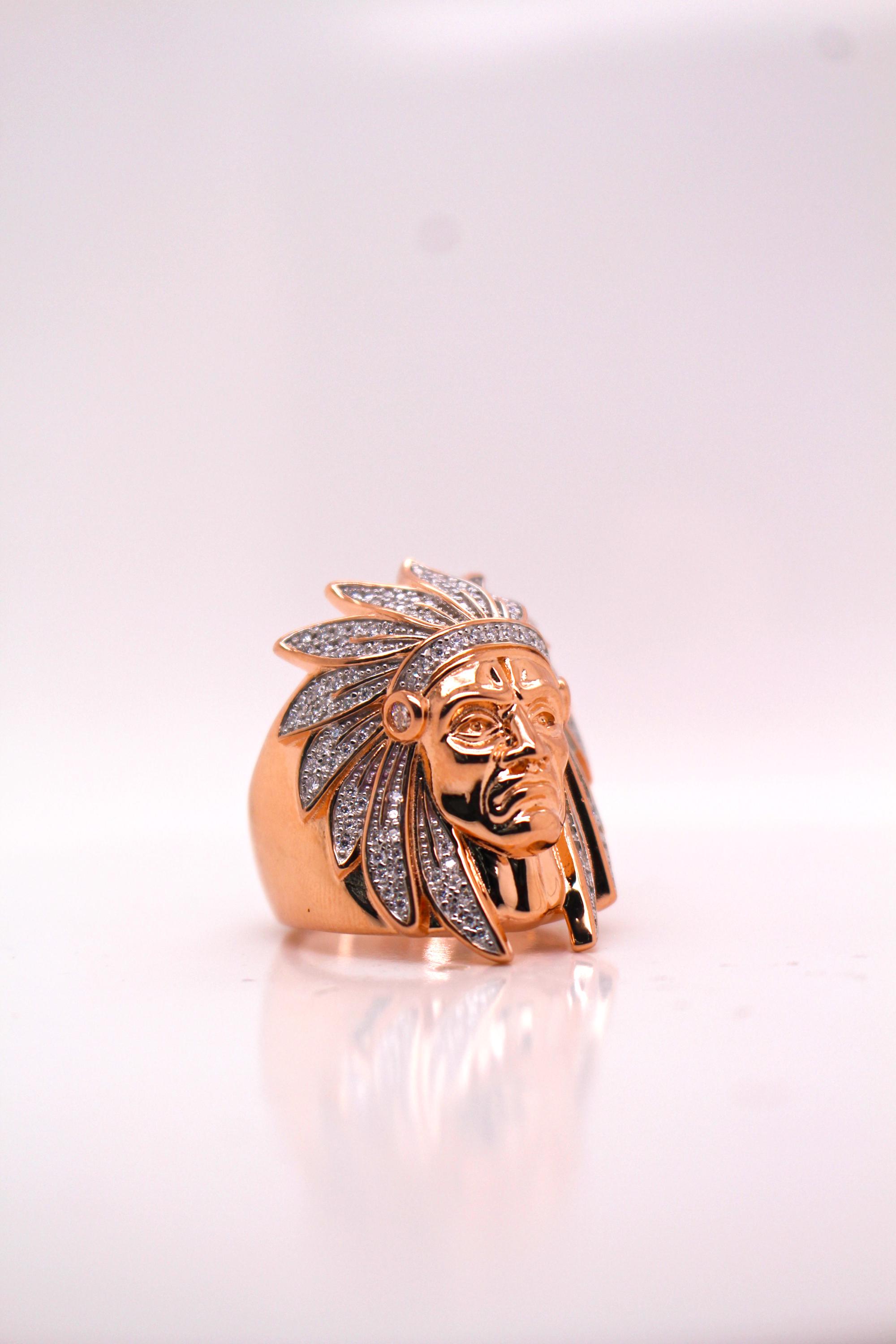 Rose Gold Iced Out Indian Chief Ring: Hip Hop CZ Statement Jewelry - Etsy