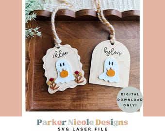 Pumpkin Ghost Tag, mandje cadeaukaartje voor herfst, gepersonaliseerde mandtag, Boo Basket SVG-bestand, Laser SVG Pumpkin Ghost SVG, Laser Ready Tag