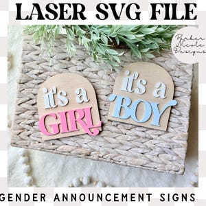 Signe de révélation de sexe, c'est un signe, signe de bébé rétro garçon fille, fichier SVG laser en téléchargement numérique, fichier prêt pour Glowforge bébé, fichier SVG garçon fille