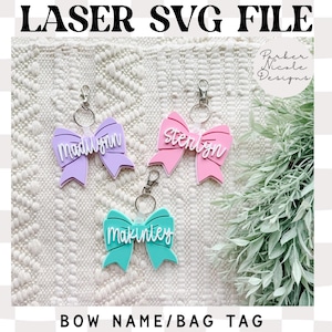 Bow Bag Tag SVG, Bow Gift Tag, Name Bow Tag, Retro Bow Basket Tag laser file, Bow digital file, Bow Backpack Tag laser SVG File, Bow Name
