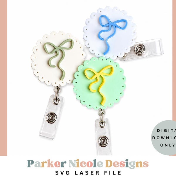 Badge Reel SVG File, Scallop Bow Badge Reel Laser File, Bow Badge Reel SVG Digital File, Digital Download