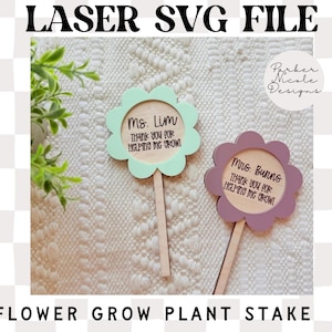 Estaca de planta mãe/professora, estaca de planta de flor SVG, ideia de presente de estaca de flor mãe/professora, arquivo SVG de flor retrô, estaca de planta pronta para laser