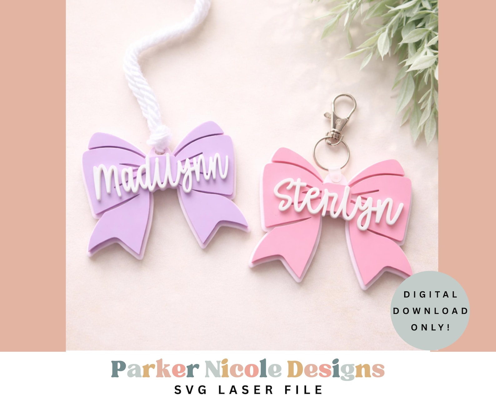 Bow Bag Tag SVG, Bow Gift Tag, Name Bow Tag, Retro Bow Basket Tag Laser ...