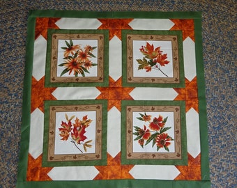 Quilt Top Autumn Fall  Rustic Wall Hanging. Fabric panel with added sashing and borders.  Secondary star design  27" x 27".