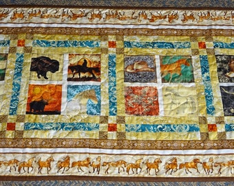 Western Table Runner horses ranch 60 x 25 inches quilted pieced handmade machine quilted