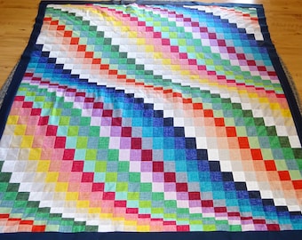 Bargello Quilt Top Ripple Pattern  61 x 67 inches Pieced, Pressed, and ready to be quilted. Handmade Machine Sewn.  Quality Quilters Fabric