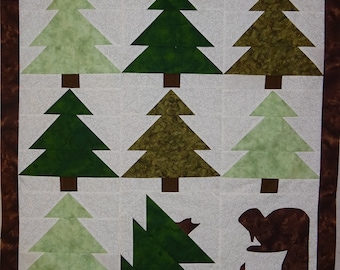 Beaver and Pines Quilt Top, Handmade, Pieced, Pressed and ready to be quilted 33" x 34"