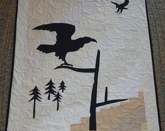 Wall Hanging, Quilt Art, Eagle Silhouette,  31 inches x 37 inches,