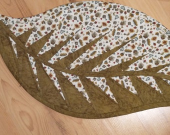 Table Topper, Place Mat,  Leaf Design, 12" x 24"  Handmade.  Machine Pieced.