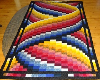 Quilt Top Bargello Pattern  55 x 87 inches  Handmade. Machine Sewn. Unfinished Pieced, Pressed and Ready to be quilted.
