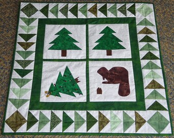 Christmas Wall Hanging Decor Fabric Art Whimsical Beaver Oops...there goes the Christmas Tree Handmade with a hanging sleeve on back