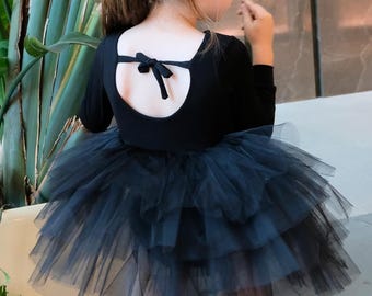 Ballerina dress for little girl, black tutu dress for girl, dance class girl dress, baby girl leotard tutu dance dress, baby ballet outfit