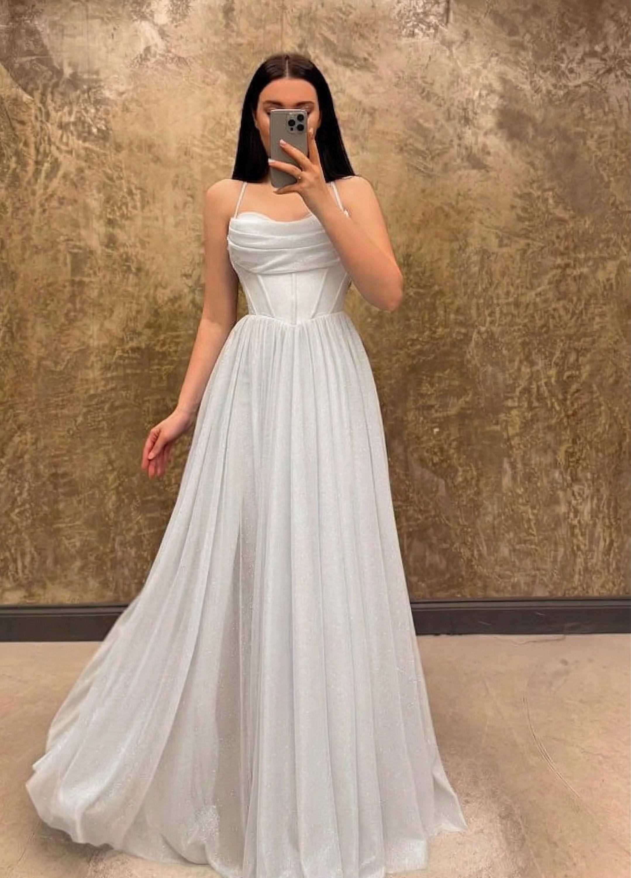 White Chiffon Formal Dress - Etsy