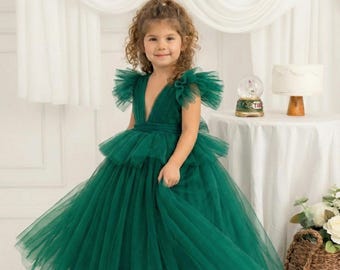 Emerald Green Princess Dress With Long Tail, Emerald Princess Dress With  Gold Lace, Tiffany Dress - Etsy