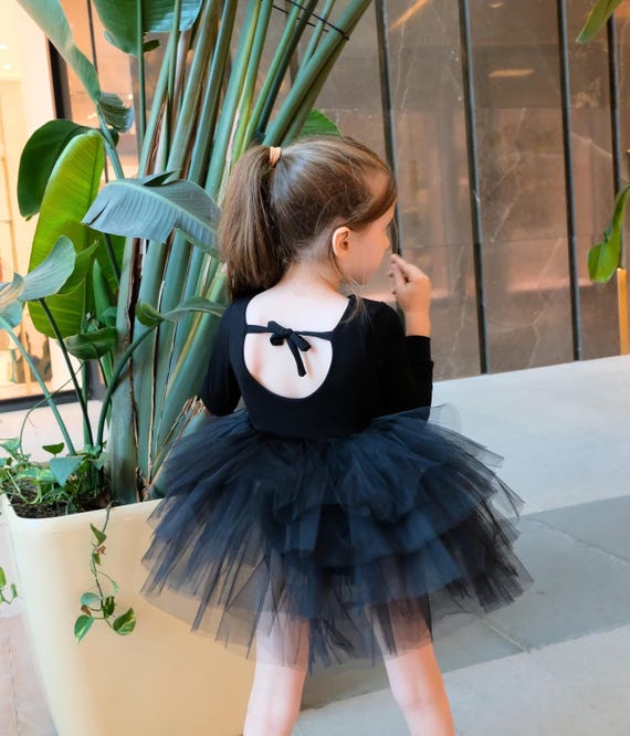 Black Ballerina Tutu Dress, Girls Ballet Leotard, Birthday Dance Costume, Spring Recital Outfit, Toddler Recital Photoshoot