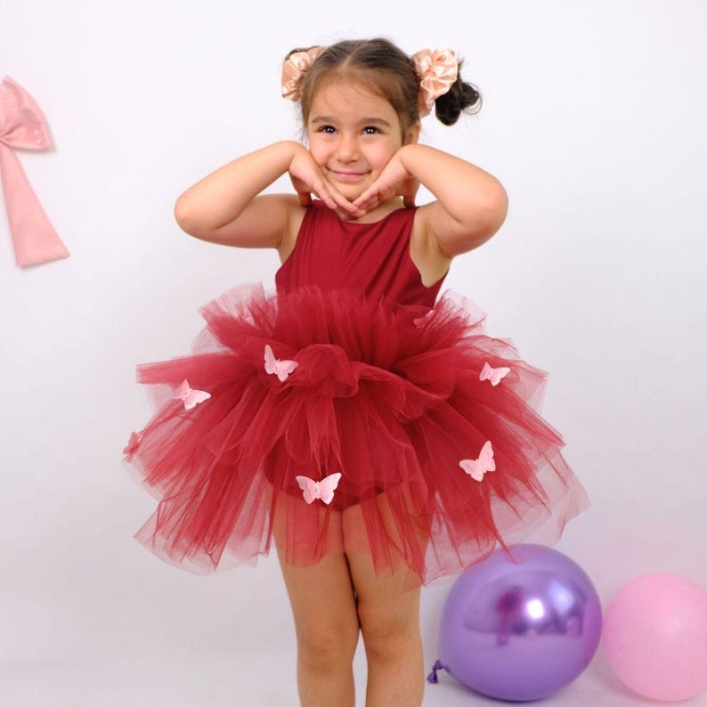 Burgundy Ballerina Outfit for Toddler, Dance Ballet Tutu Leotard
