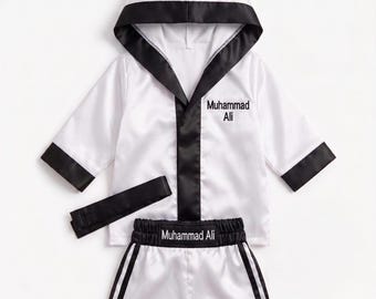 Personalisierte Satin Boxen Robe und Shorts Set, Kleinkind Boxer Outfit, Benutzerdefinierte Name Stickerei