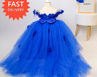 Flower girl dress, royal Blue Birthday Dress Toddler, first birthday gown, mini quince gown, easter dress toddler, flower dress blue