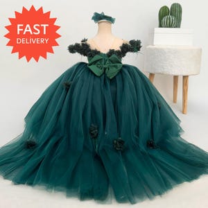Vestido verde esmeralda para niña de las flores, vestido de fiesta para bebé, vestido para el primer cumpleaños de niña, vestido con cola para niña, vestido largo para niña de las flores.