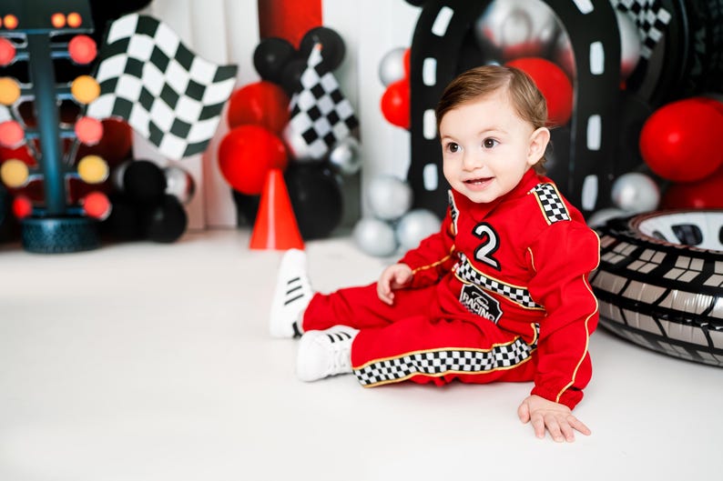 Baby Racer Style Red Race Car Jumpsuit, Toddler Birthday Costume, Baby Racing Outfit ...