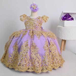 lilac flower girl dress,lacedresstoddler, tulle dressgirl, toddler dress lace, long gown todddler, christmas gown for kid, baptism dress lilac and gold,