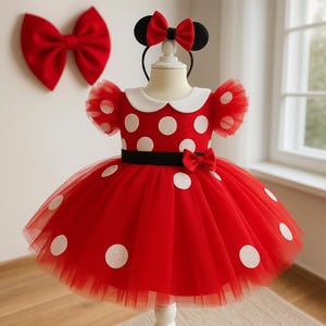 Red mouse baby girl costume, tutu costume for toddler, red cartoon cosplay, first birthday mouse costume, cake smash mini red dress baby