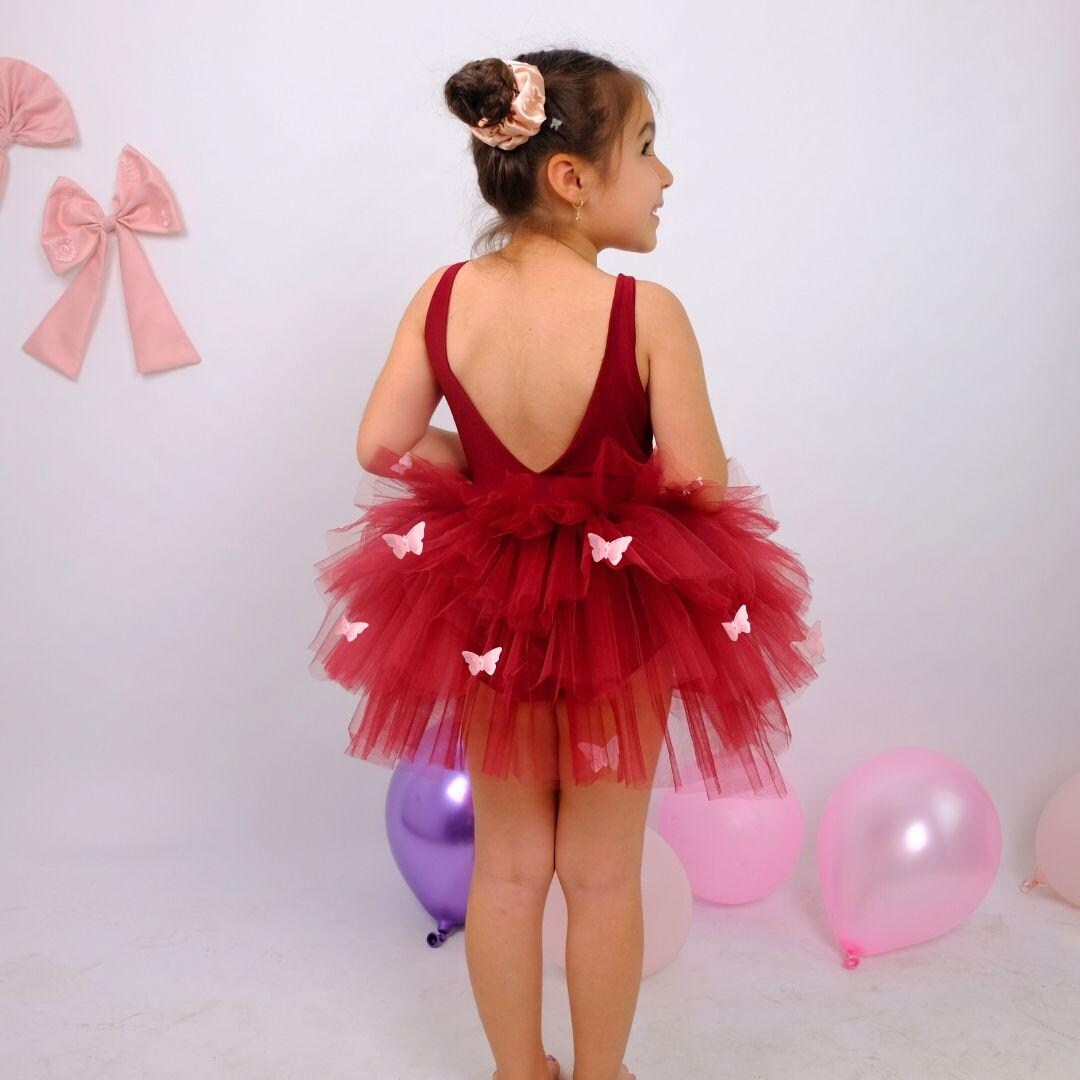 Burgundy Ballerina Outfit for Toddler, Dance Ballet Tutu Leotard