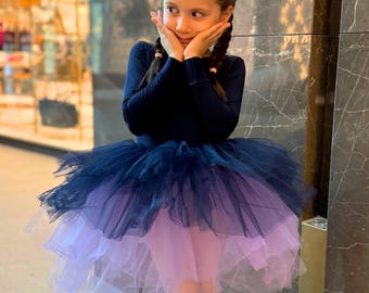 Purple and Navy Tutu Dress for Girls – Long Sleeve Ballet & Birthday Outfit