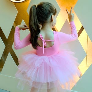 Pink long sleeve Ballerina tutu Girl dress, Tutu Baby Dress Special Occasion, 1st Birthday Dress, Pink Ballerina dress baby costume girl