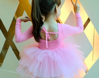 Pink long sleeve Ballerina tutu Girl dress, Tutu Baby Dress Special Occasion, 1st Birthday Dress, Pink Ballerina dress baby costume girl