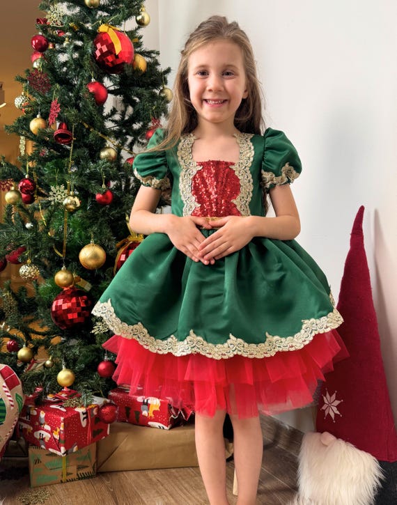 Abito Rosso Abito Per Natale Bambina Velluto Rosso Bimba Abito - Main Image