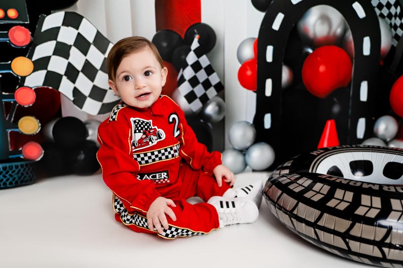 Baby Racer Style Red Race Car Jumpsuit, Toddler Birthday Costume, Baby Racing Outfit ...