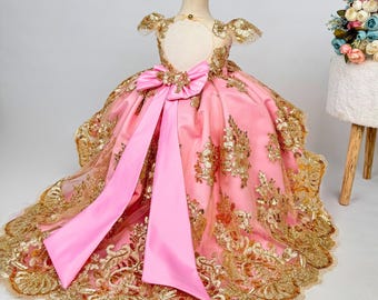Pink and Gold Baby Girl 1st Birthday Gown, Toddler Birthday Dress, Girls  Pageant Dress, Girls Princess Dress, Flower Girl Gown, Gliz Dress - Etsy