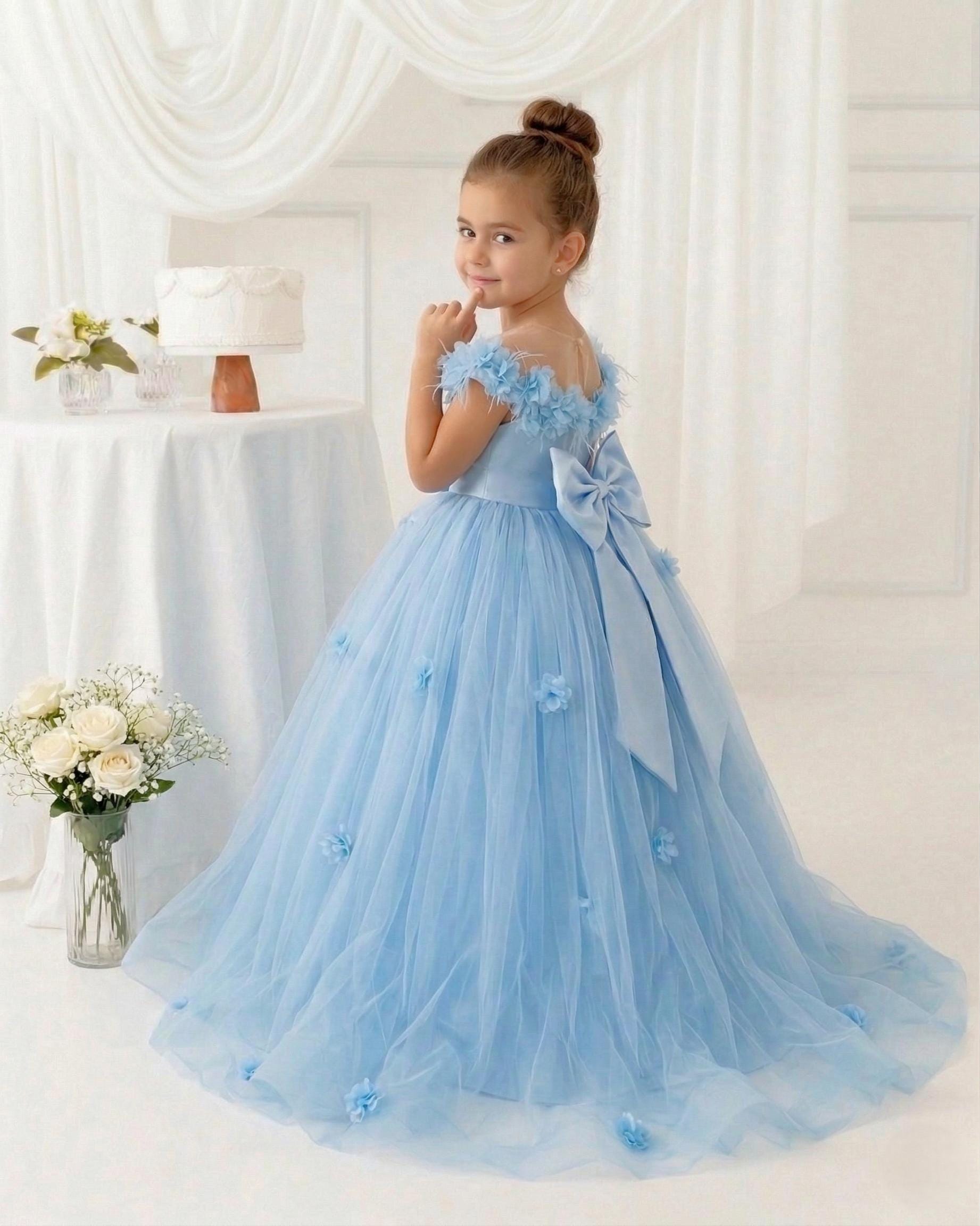 blue poofy dresses Long Sequin Formal Gown with Feather Skirt main image 1