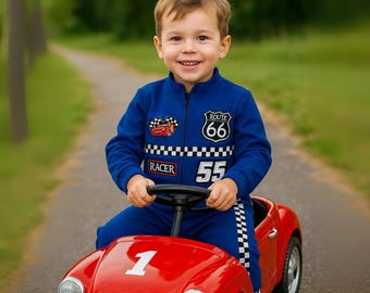 Personalized Blue Racer Shorts Long Suit Fast One 1st Birthday Boy Outfit Toddler Racer Kids Suit Toddler Birthday Costume Baby Car Costume