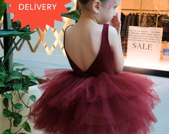 Burgundy Ballerina Outfit for Girls Toddler, Dance Ballet Tutu Leotard, Tutu Skirted Ballerina, Tutu Dres For Little Dress,easter tutu