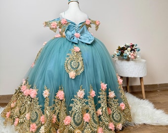Long Prom Dress Off The Shoulder Quinceanera Dresse for Girls Ball Gown Tulle 3D Handmade Flowers Sweet 16 Dresses, easter Girl Dress