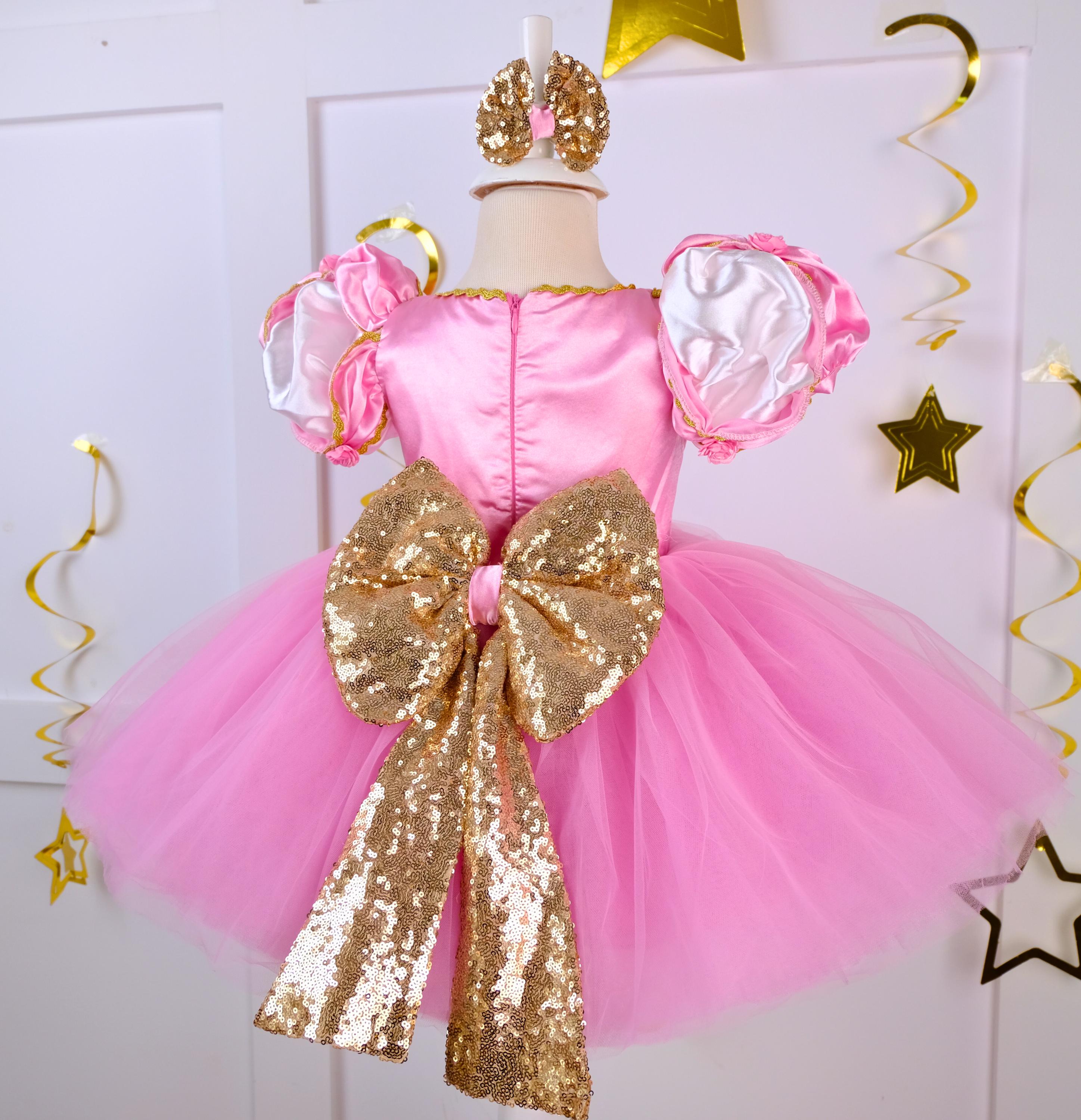 Rosa Tutu Dress Rose Gold Minnie Mouse Dress Pink Princess Inspired Dress, Baby Girl Gold Princess Rosa Tutu Dress Rose Gold Minnie Mouse Dress Pink Princess Inspired Dress, Baby Girl Gold Princess