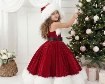 Girls 2T Red Velvet Christmas Dress, White Faux Fur Trim - Etsy